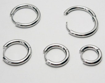 1 paire de boucles d'oreilles créoles rondes en acier inoxydable pour femme - Créoles pliables en acier inoxydable 316L - Acier chirurgical - Diamètre 8 mm, 10 mm, 12 mm, 14 mm, 16 mm.