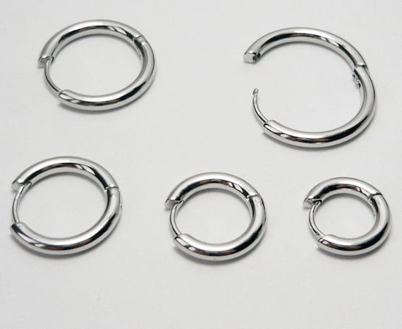 1 Paar runde Creolen Edelstahl Ohrringe Damen Klappcreolen aus Edelstahl 316L Chirurgenstahl Druchmesser 8 mm 10 mm 12 mm 14 mm 16 mm
