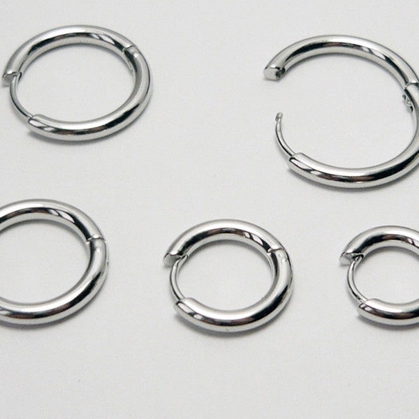 1 paire de boucles d'oreilles créoles rondes en acier inoxydable pour femme - Créoles pliables en acier inoxydable 316L - Acier chirurgical - Diamètre 8 mm, 10 mm, 12 mm, 14 mm, 16 mm.