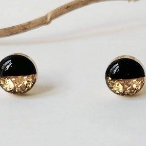 1 pair of small black 18k gold leaf stud earrings surgical steel resin luminous earrings special jewelry gift vintage female woman