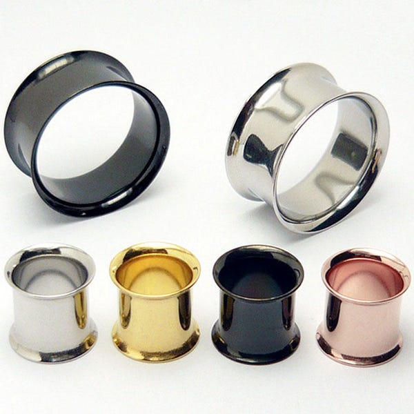 1 par de tapones para los oídos de acero con túnel de carne, piercing doble acampanado, tubo hueco de acero inoxidable, oro rosa, oro, plata, negro, acero quirúrgico