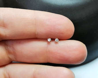 1 pair of tiny small stud earrings minimalist ear crystal zirconia stainless steel ear piercing auricle piercing surgical steel silver 2 mm