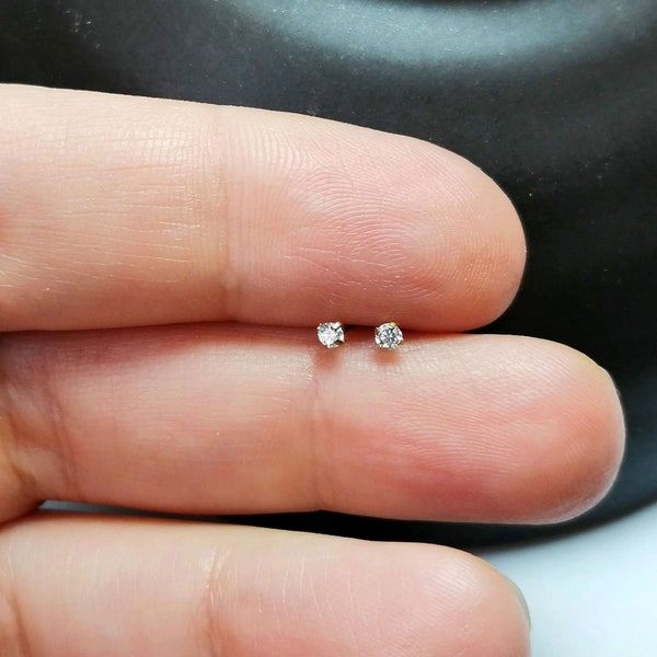 1 par de pequeños aretes pequeños minimalistas cristal de oreja circonita acero inoxidable piercing de oreja piercing de aurícula acero quirúrgico plata 2 mm
