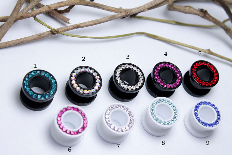 1 paire de tunnel de chair en plastique acrylique zircone cristal strass bouchon oreille piercing