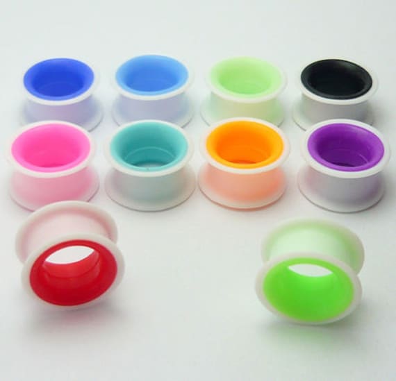 1 Paar Extra Soft Silikon Flesh Tunnel Silicone Ear Plug Ohr Piercing double flared farbig 6- 10 mm grün blau rot orange weiß lila pink