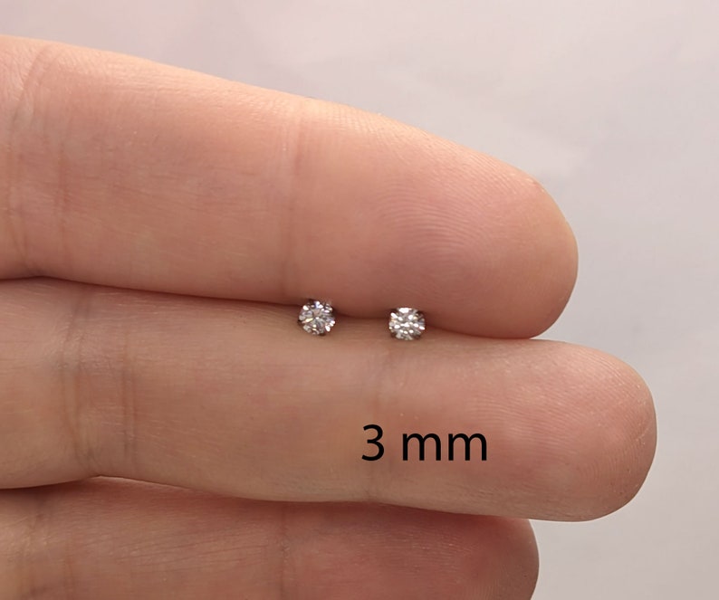 Stk./Paar kleine Titan Ohrstecker minimalistisch CZ Ohr Crystal Zirkonia nickelfrei hypoallergen Ohrpiercing Ohrmuschel Silber 2/ 2,5/ 3 mm Bild 7