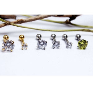 1 piece tiny ear piercing helix tragus ear zirconia stud ear conch piercing surgical steel gold silver 3 mm/ 1/8" - 6 mm/ 1/4"