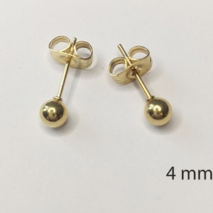 18k gold plating small ball stud earrings ball ball surgical steel stainless steel gold 3 mm 4 mm 5 mm small minimalist image 4