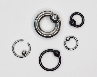 Piercing Klemmring geschlossener Klemmkugelring Klemmringpiercing  Piercing Klemmring mit Kugel BCR (Ball Closure Ring) Silber Schwarz