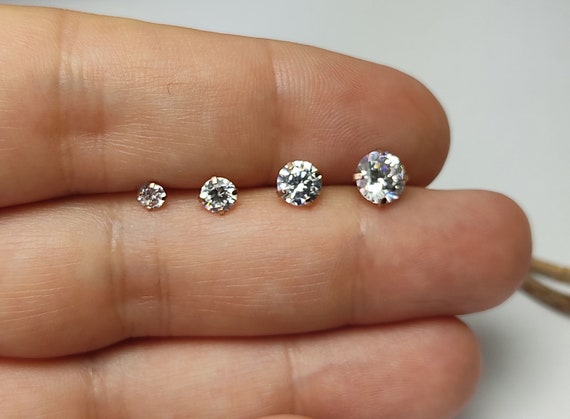 10 Paires De Boucles D'oreilles Acier Inoxydable - Zircone Cubique - Clous Pour Lobe, Cartilage, Hélix - Tailles 3 à 8 Mm