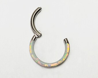 Titanium Opaal Neus Ring Neus Piercing Septum Ring Segment Ring Borst Lip Oor Scharnier Clicker Zilver 8 mm / 1,2 mm (16 gauge)