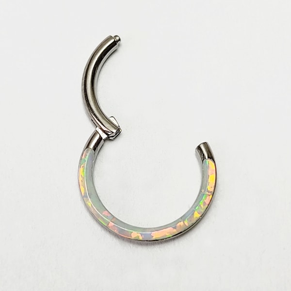 Titanium Opal Nose Ring Nose Piercing Septum Ring Segment Ring Breast Lip Ear Hinged Clicker Silver 8 mm / 1.2 mm (16 gauge)