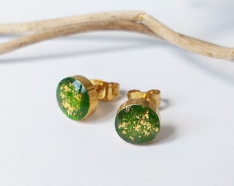 1 paire de petites boucles d’oreilles à clous mouchetés en or vert avec acier hypoallergénique en acier inoxydable résine femme unie femme 6 mm 8 mm bijoux cadeau