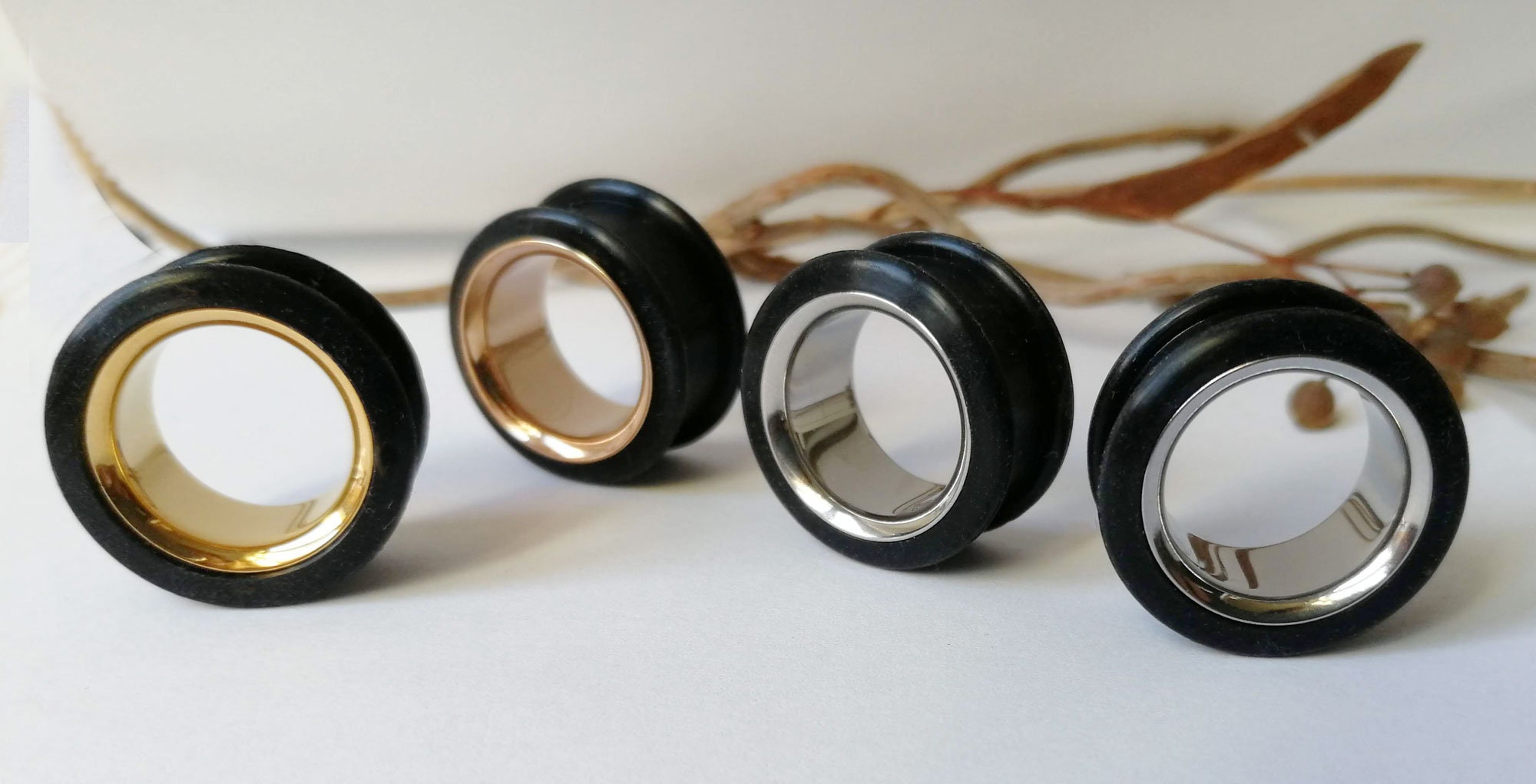 1 pair of silicone steel flesh tunnel ear silicone plug ear piercing silver gold rose gold 8-20 mm