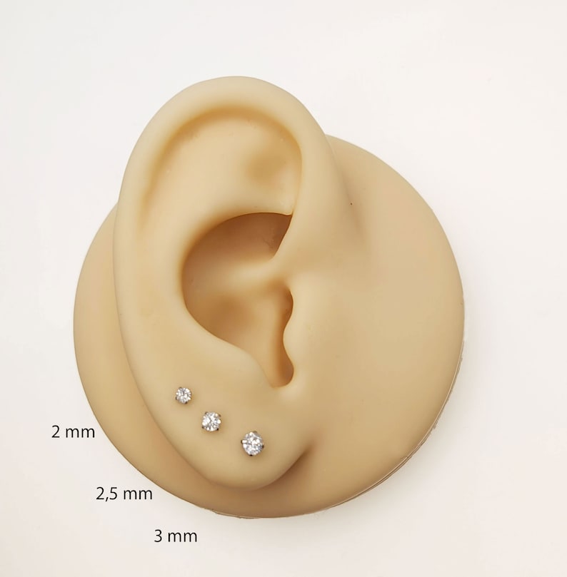 Stk./Paar kleine Titan Ohrstecker minimalistisch CZ Ohr Crystal Zirkonia nickelfrei hypoallergen Ohrpiercing Ohrmuschel Silber 2/ 2,5/ 3 mm Bild 1