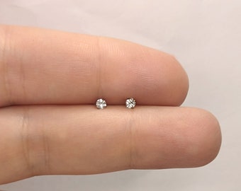 winzige kleine Titan Ohrstecker minimalistisch Ohr Crystal Zirkonia nickelfrei hypoallegen Ohrpiercing Ohrmuschel Piercing Silber 2 mm