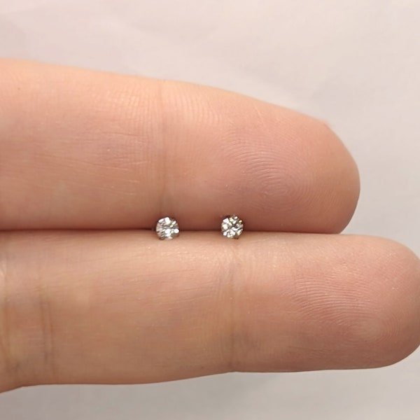 winzige kleine Titan Ohrstecker minimalistisch Ohr Crystal Zirkonia nickelfrei hypoallegen Ohrpiercing Ohrmuschel Piercing Silber 2 mm