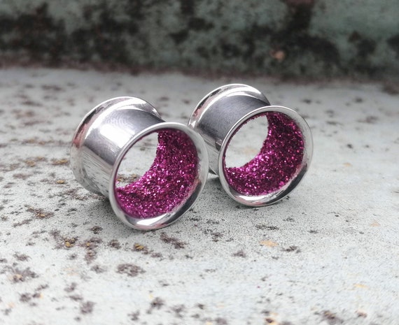 1 pair of Flesh Tunnel Steel Ear Plug Piercing Double Flared Hollow stainless steel tube gold rose silver black surgeon steel