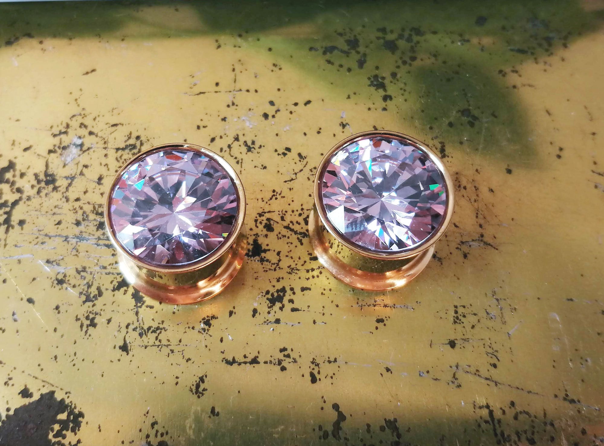 1 pair of flesh tunnels amethyst zirconia stone ear plug piercing double flared stainless steel men's jewelry woman gold rose gold 4 mm-14 mm wedding