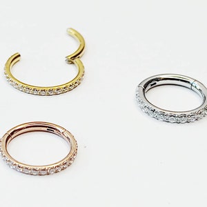 Piercing com clicker com pedras piercing de nariz segmento anel prata ouro rosa ouro hélice nariz anel segmento septo dobradiça concha tragus