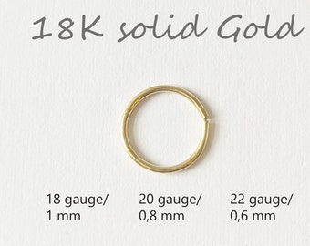 18K Echtgold 0,6 mm (22gauge) 0,8 mm (20g) Nasenring Nasenpiercing 750er Gold Ring Nase Segmentring Lippe Ohr sehr dünn Creolen