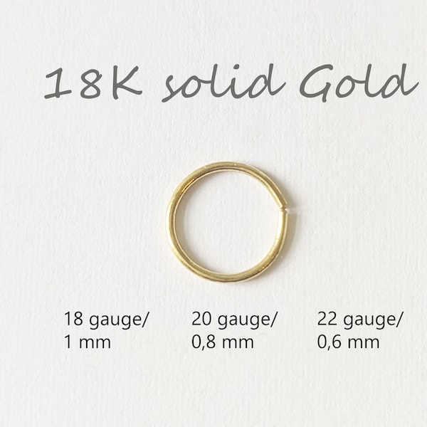 18K Echtgold 0,6 mm (22gauge) 0,8 mm (20g) Nasenring Nasenpiercing 750er Gold Ring Nase Segmentring Lippe Ohr sehr dünn Creolen