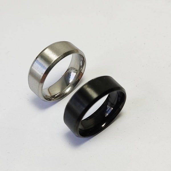 Matt Edelstahlring Fingerring Ring Edelstahl Silber Schwarz Herren Männer Ring einfach schlicht 8 mm breit dicker Herrenring Männerringe