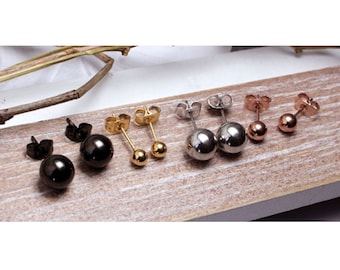 1 pair of ear studs ball surgical steel stainless steel rose gold silver gold black 3 mm 4 mm 5 mm 6 mm 8 mm small large