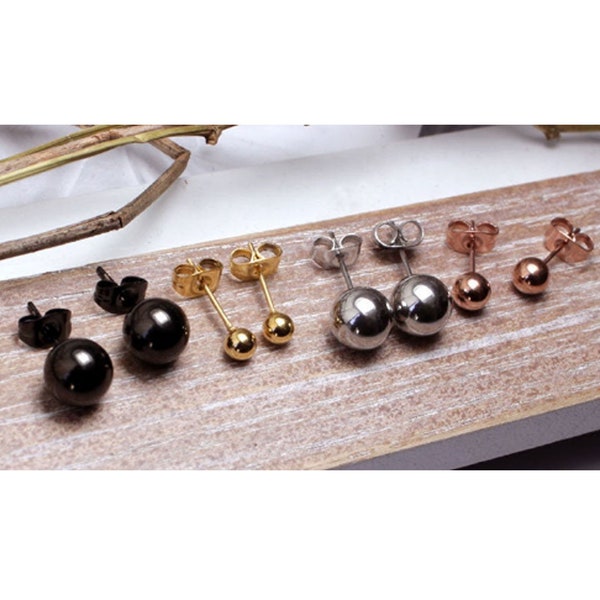 1 Paar Ohrstecker Kugel Ball Chirurgenstahl Edelstahl rosègold silber gold schwarz 3 mm 4 mm 5 mm 6 mm 8 mm klein groß