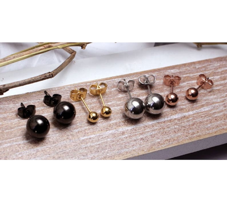 1 Paar Ohrstecker Kugel Ball Chirurgenstahl Edelstahl rosègold silber gold schwarz 3 mm 4 mm 5 mm 6 mm 8 mm klein groß Bild 1