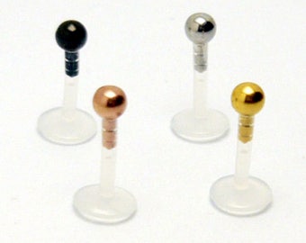 SET of 4 Lip Piercing Bioflex Labret Plastic Lip Piercing Ball