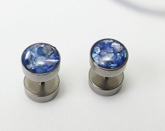 1 Pair Blue Shell Pieces Shell Stainless Steel Silver Fake Plugs Earring Studs Men Women 8 mm Men Jewelry surgical stainless pink