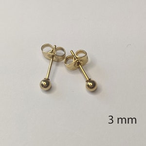 18k gold plating small ball stud earrings ball ball surgical steel stainless steel gold 3 mm 4 mm 5 mm small minimalist image 3