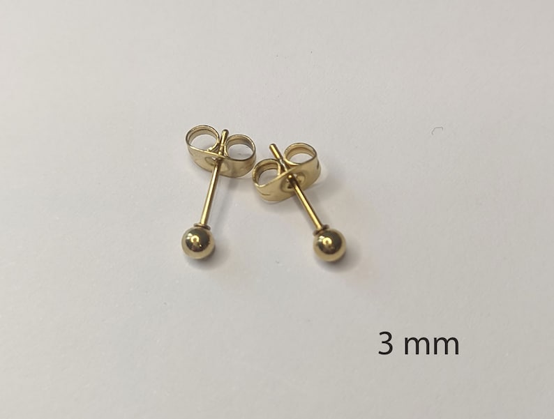 18k gold plating small ball stud earrings ball ball surgical steel stainless steel gold 3 mm 4 mm 5 mm small minimalist image 3