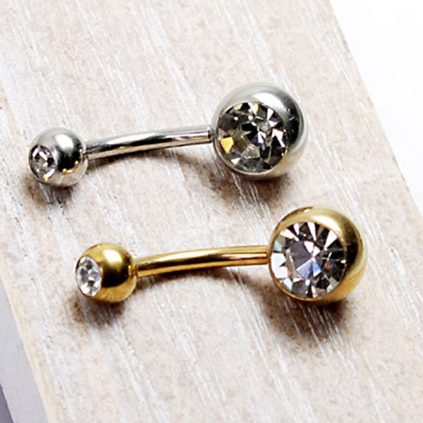 Bauchnabelpiercing Banane Kugel Ball Multicristal Stein Gold Silber Chirurgenstahl Frauen Piercing Körperschmuck