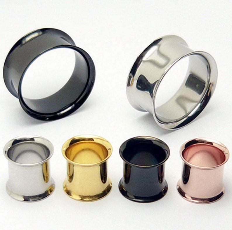 1 pair of Flesh Tunnel Steel Ear Plug Piercing Double Flared Hollow stainless steel tube gold rose silver black surgeon steel
