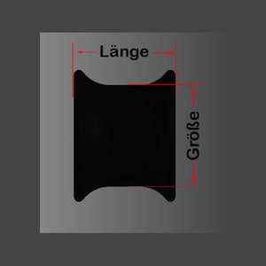 May include: Diagram showing the length and width of a black object. The text "L&auml;nge" is written above the object, and "Gr&ouml;&szlig;e" is written to the right of the object.