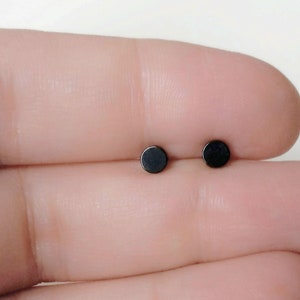 1 Pair tiny little black studs minimalist earrings stainless steel ear stud earrings surgeon's steel point earrings disc 4mm