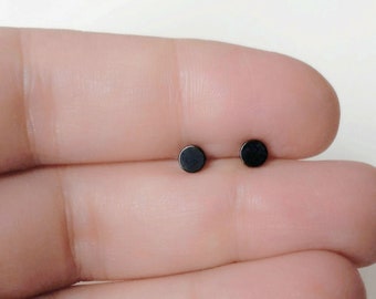 1 paio di piccoli orecchini neri a bottone, orecchini minimalisti in acciaio inox, padiglione auricolare, orecchini a bottone in acciaio chirurgico, disco da 4 mm