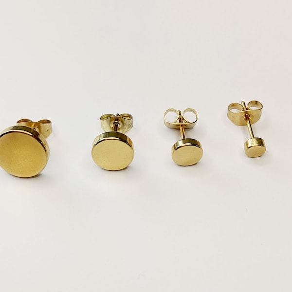 18k Gold Small Round Dot Stud Earrings Fake Plug Earrings Women's Circle Earrings Stainless Steel Surgical Steel 4mm-10mm Geometric