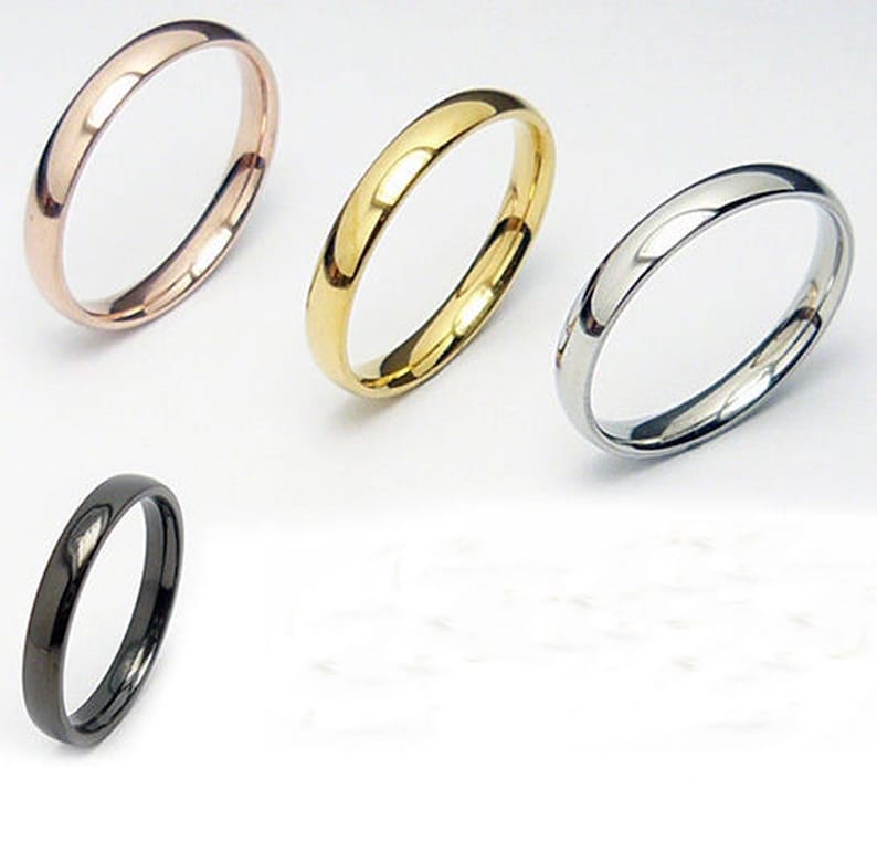 Edelstahlring Fingerring Ring Edelstahl Rosègold Gold Silber Schwarz Damen Herren dünn glatter Ring einfach schlicht Breite 3 mm Bild 1