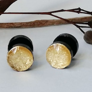1 Paar Blattgold 24k Fake-Plug Female Ohrringe Chirurgischer Stahl Fake-Plugs Edelstahl Frauen jewerly Kreis Scheibe fakeplug Ohrstecker