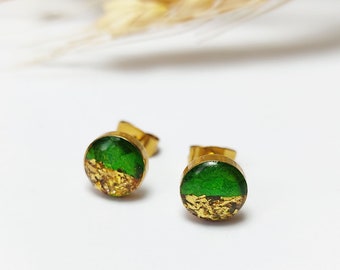 1 Pair 18k Gold Plated Small Green Golden Gold Leaf Earrings Surgeon Steel Resin Earrings Special Jewelry Gift Vintage Female Woman