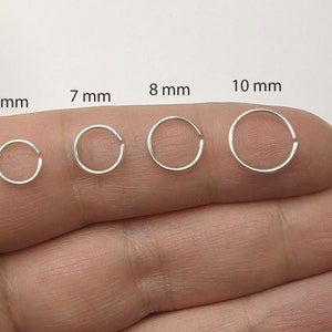 925er Silber 1/0,8/0,6 mm winzige mini creolen Ohrring sehr dünn filigran Hoop Ring Tragus Helix Conchpiercing ohrpiercing ohrring Bild 1