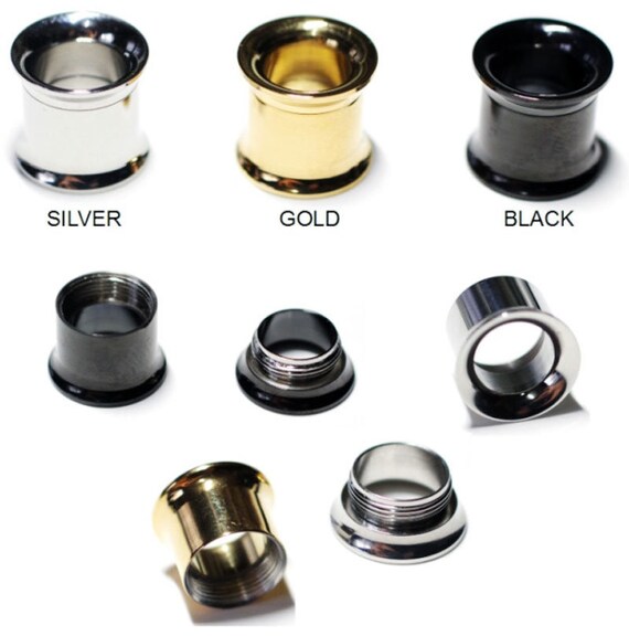 1 pair of Flesh Tunnel Steel Ear Plug Piercing Double Flared Hollow stainless steel tube gold rose silver black surgeon steel