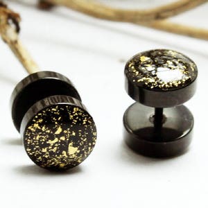 noir/or faux plug boucles d'oreilles en acier chirurgical faux bouchons en acier inoxydable cercle disque fakeplug fakeplugs clous d'oreille dames 8-14 mm