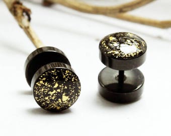 schwarz/gold Fake-Plug Ohrringe Chirurgischer Stahl Fake-Plugs Edelstahl Kreis Scheibe fakeplug fakeplugs Ohrstecker Damen 8-14 mm