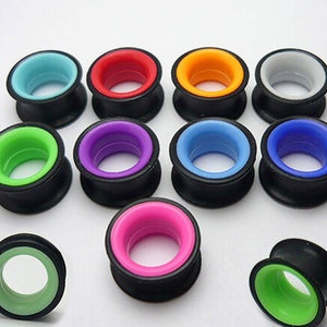 1 pair of extra soft silicone flesh tunnel silicone ear plug ear piercing double flared colored 6- 10 mm green blue red orange white purple pink