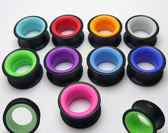 1 Paar Extra Soft Silikon Flesh Tunnel Silicone Ear Plug Ohr Piercing double flared farbig 6- 10 mm grün blau rot orange weiß lila pink