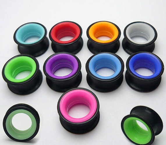 1 Paar Extra Soft Silikon Flesh Tunnel Silicone Ear Plug Ohr Piercing double flared farbig 6- 10 mm grün blau rot orange weiß lila pink